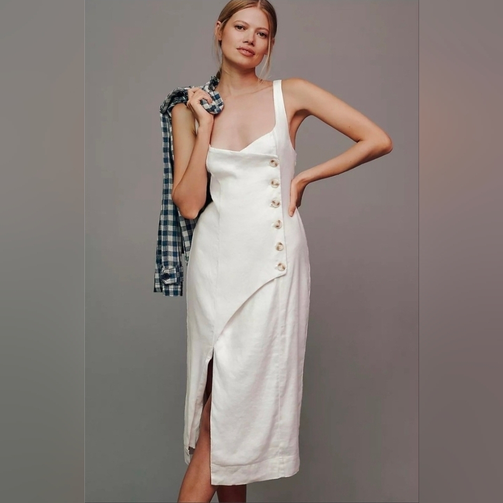 Anthropologie White Asymmetrical Button Dress